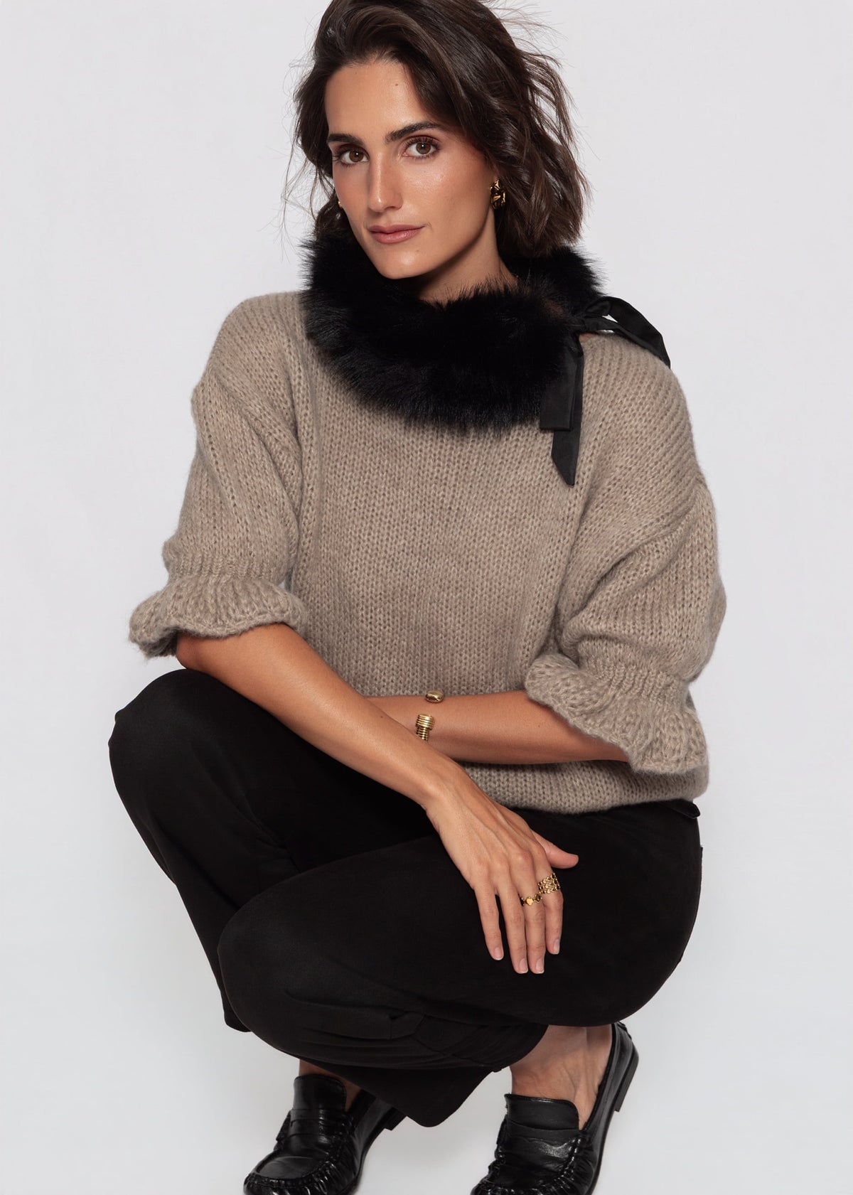 U-Boot Pullover mit 3/4 Ärmeln - taupe