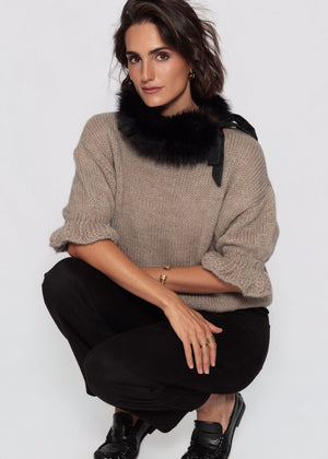 U-Boot Pullover mit 3/4 Ärmeln - taupe