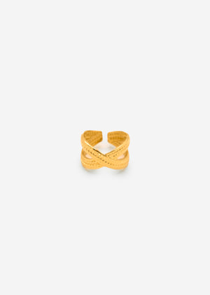 Crossed textured ring - gold