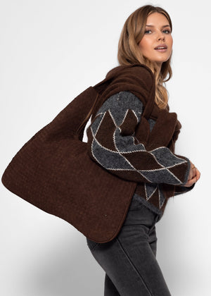 Suede-look shoulder bag - brown