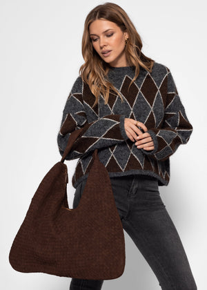 Suede-look shoulder bag - brown