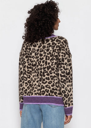 V-Ausschnitt Strickpullover mit Leopardenmuster - lila-flieder