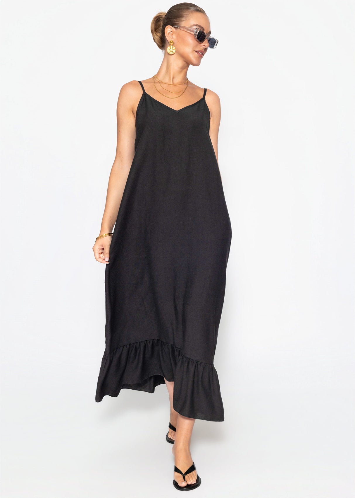Viskose Maxikleid mit Volant - schwarz