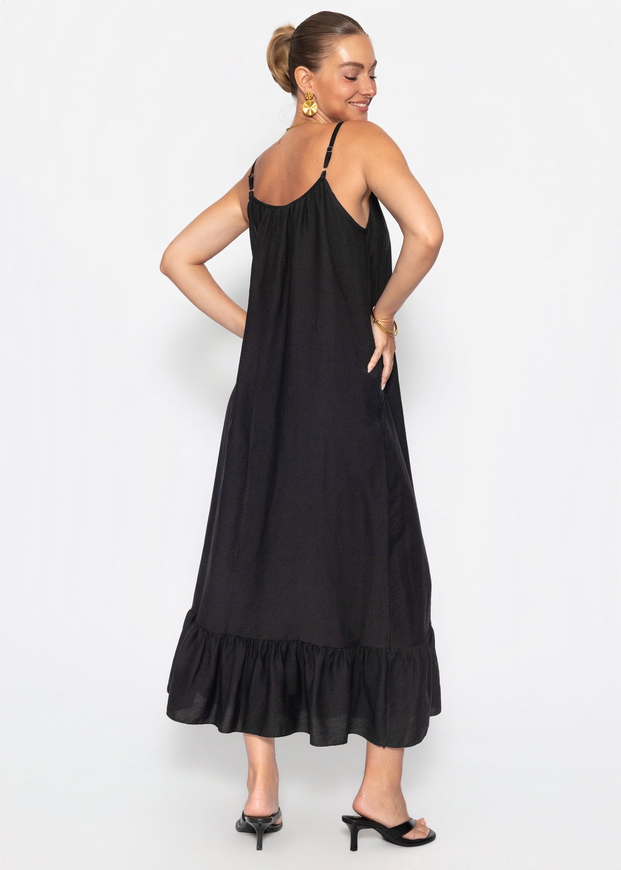 Viskose Maxikleid mit Volant - schwarz