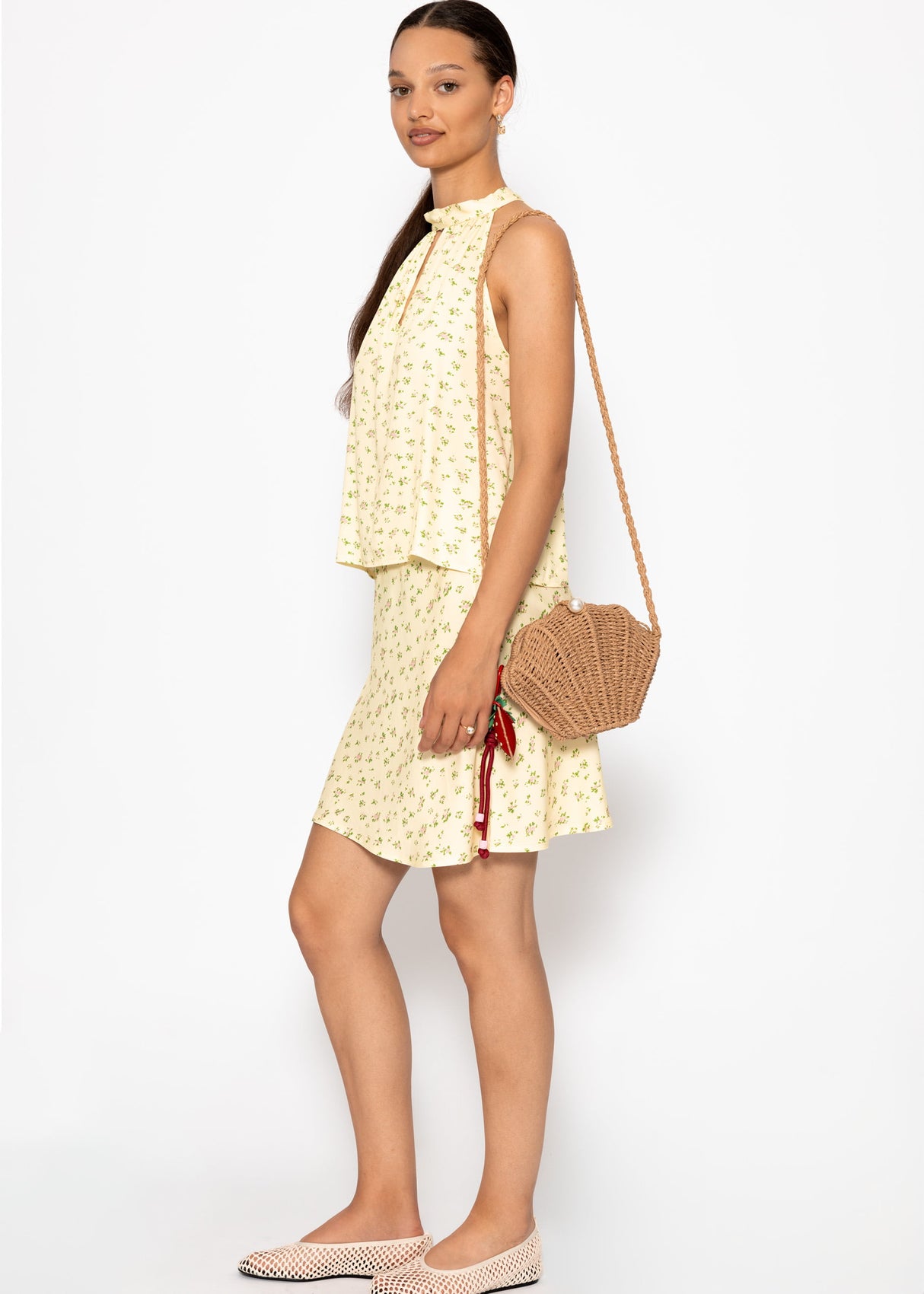 Viskose Top mit floralem Print - buttergelb