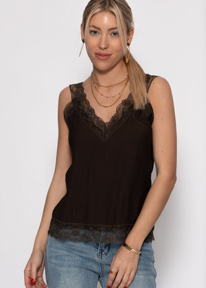 Viskose Top mit Spitze - braun