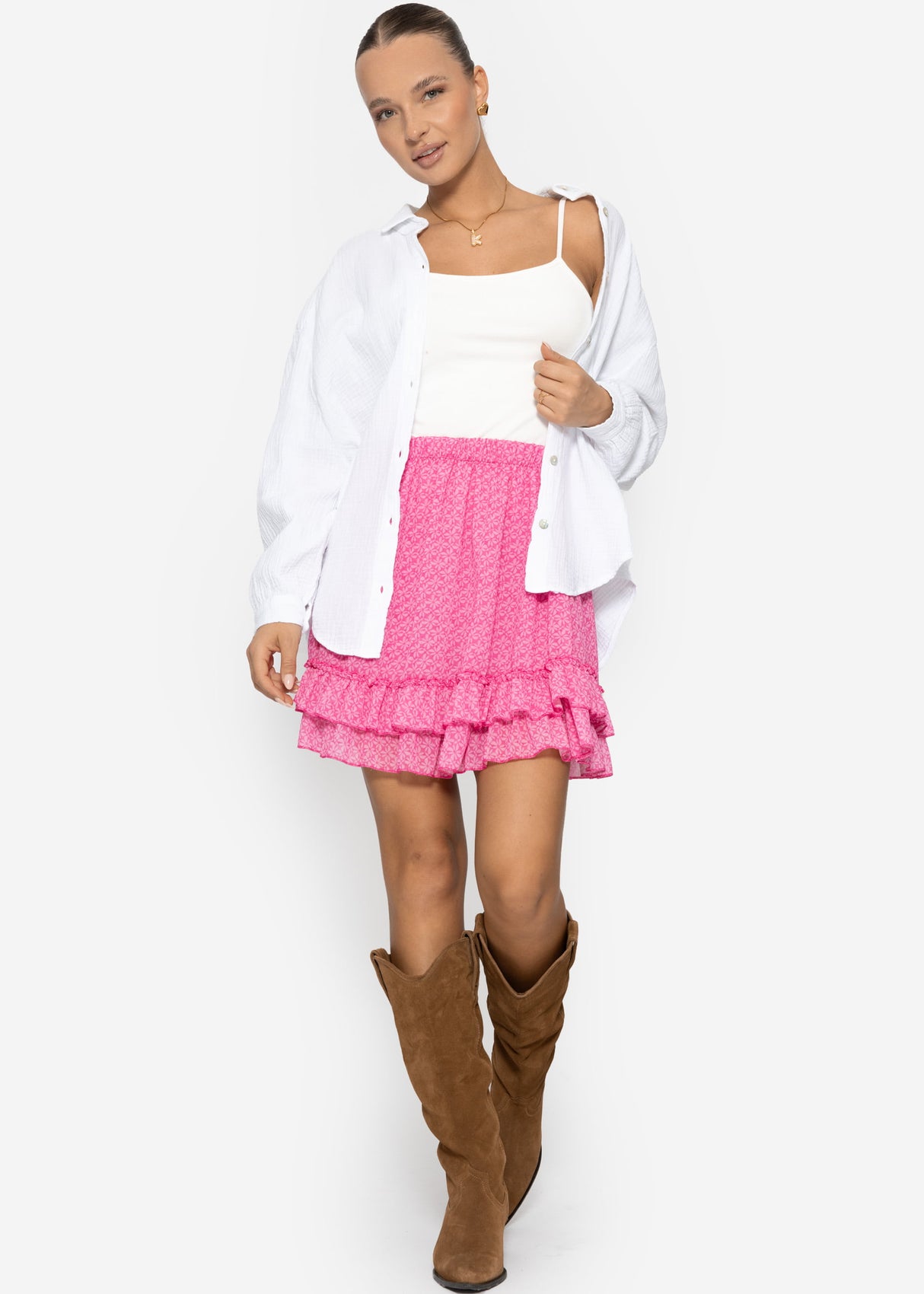 Flounce skirt with ruffles - pink