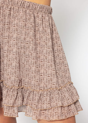 Flounced skirt with ruffles and print - mocha