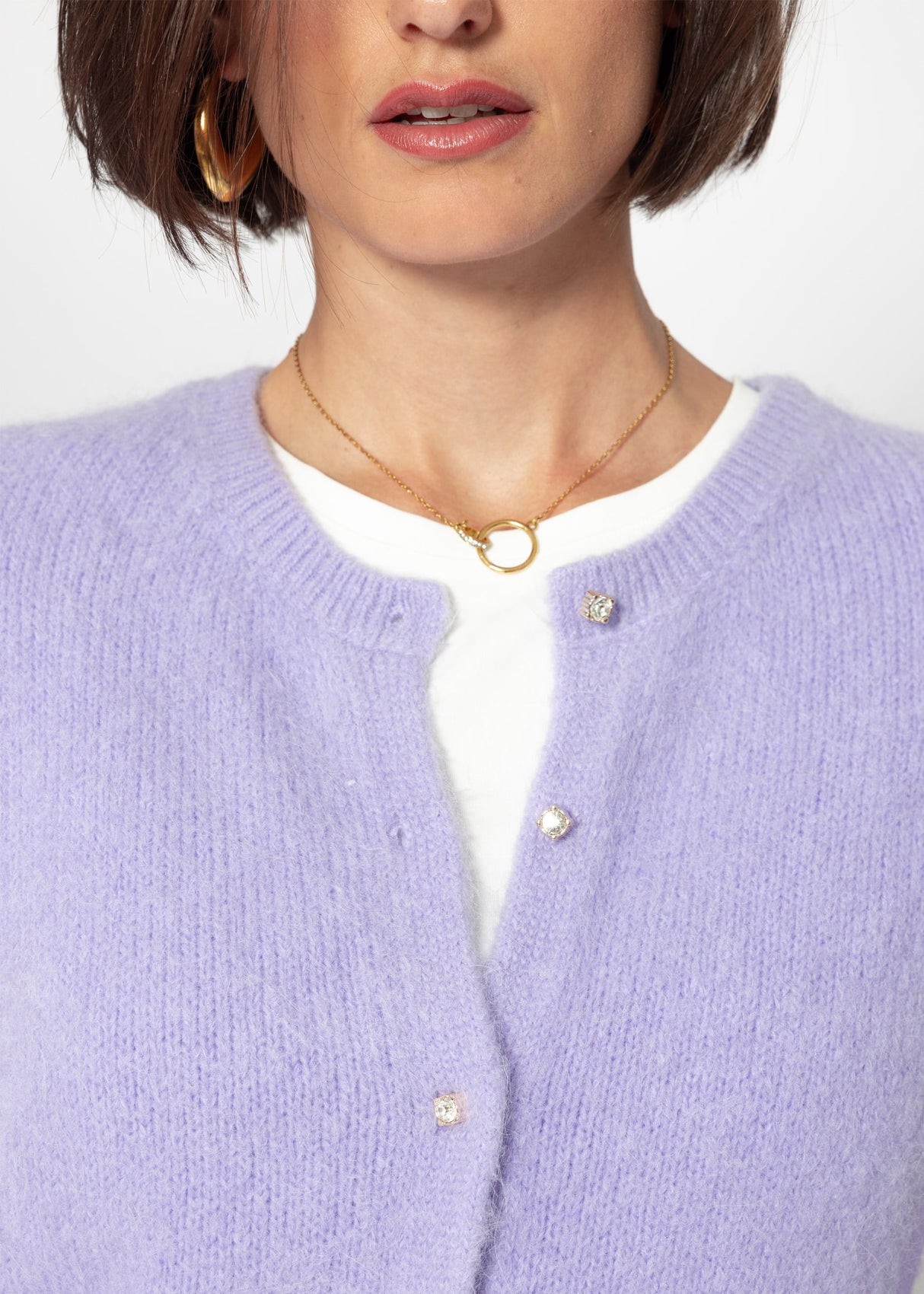 Soft knitted cardigan with decorative buttons - lilac