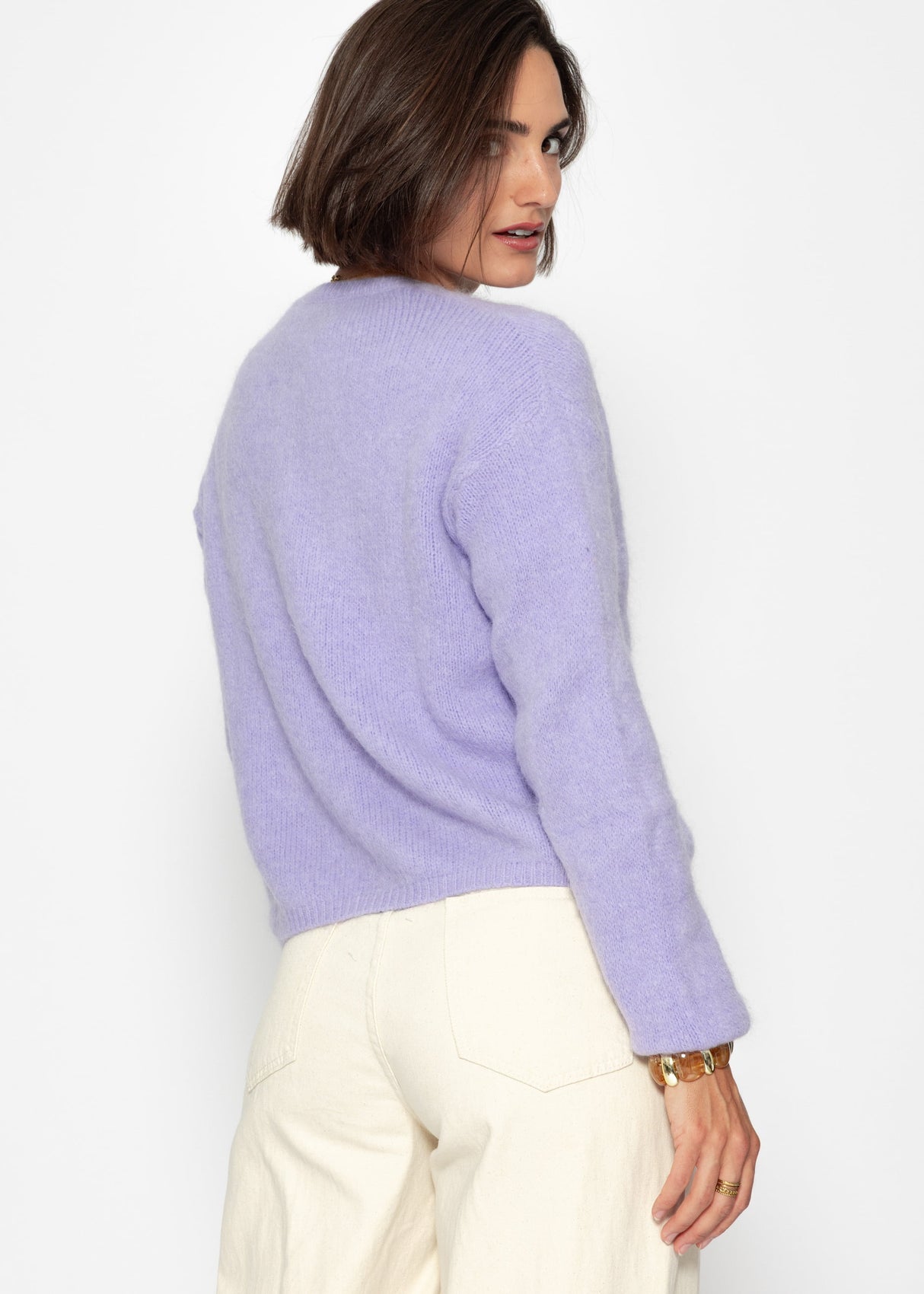 Soft knitted cardigan with decorative buttons - lilac