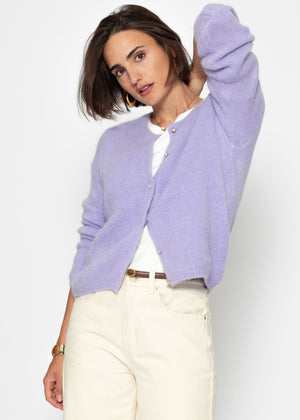 Soft knitted cardigan with decorative buttons - lilac