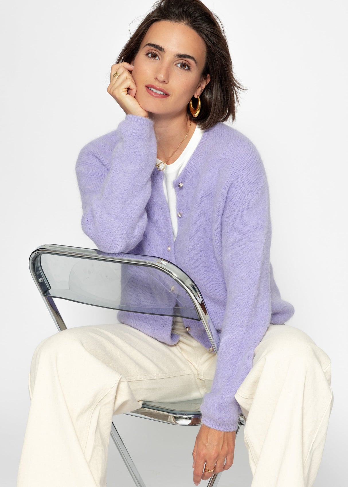 Soft knitted cardigan with decorative buttons - lilac