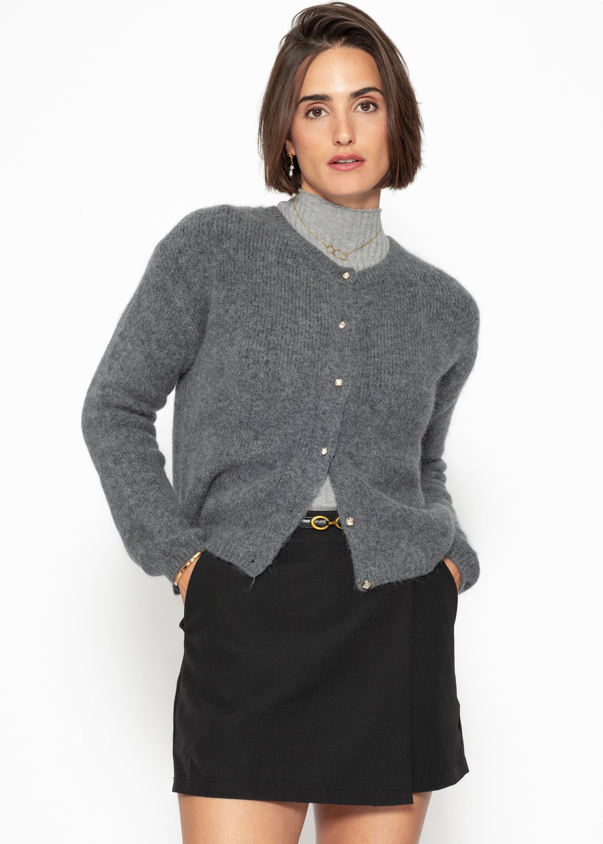 Soft knitted cardigan with decorative buttons - grey