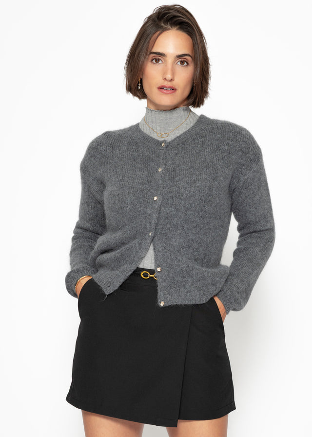 Soft knit cardigan with decorative buttons - grey