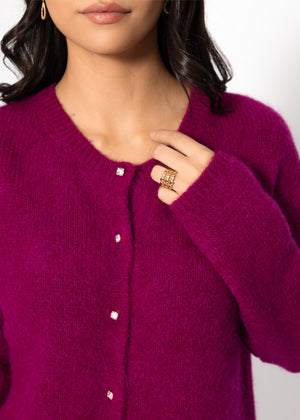 Weicher Strickcardigan mit Zierknöpfen - plum