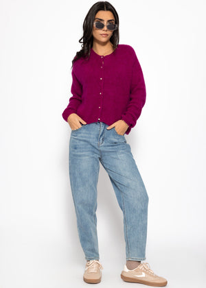 Weicher Strickcardigan mit Zierknöpfen - plum