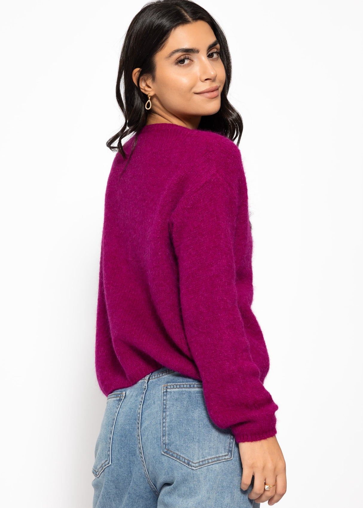 Weicher Strickcardigan mit Zierknöpfen - plum