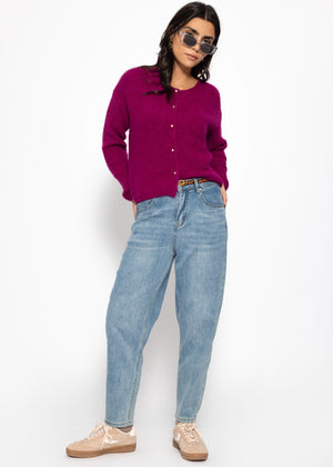 Weicher Strickcardigan mit Zierknöpfen - plum