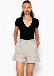 Wide High Waist Jeans Shorts - Greige