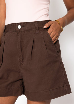 Wide high waist jeans shorts - brown