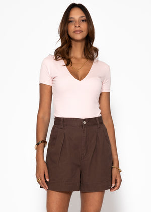 Wide high waist jeans shorts - brown