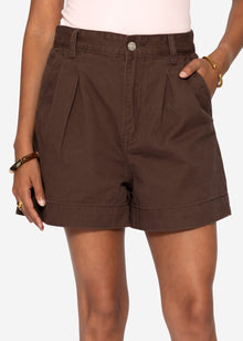 Wide high waist jeans shorts - brown