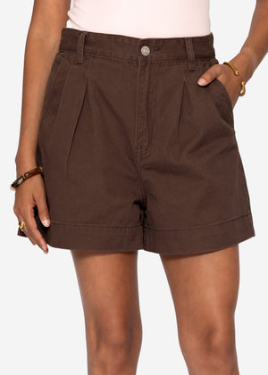 Wide high waist jeans shorts - brown