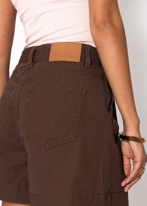 Wide high waist jeans shorts - brown