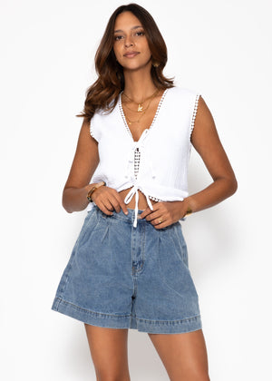 Wide high waist jeans shorts - light blue
