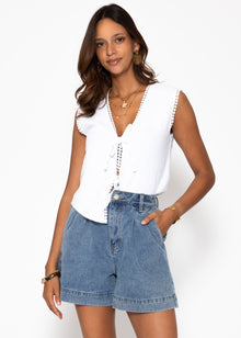 Wide high waist jeans shorts - light blue