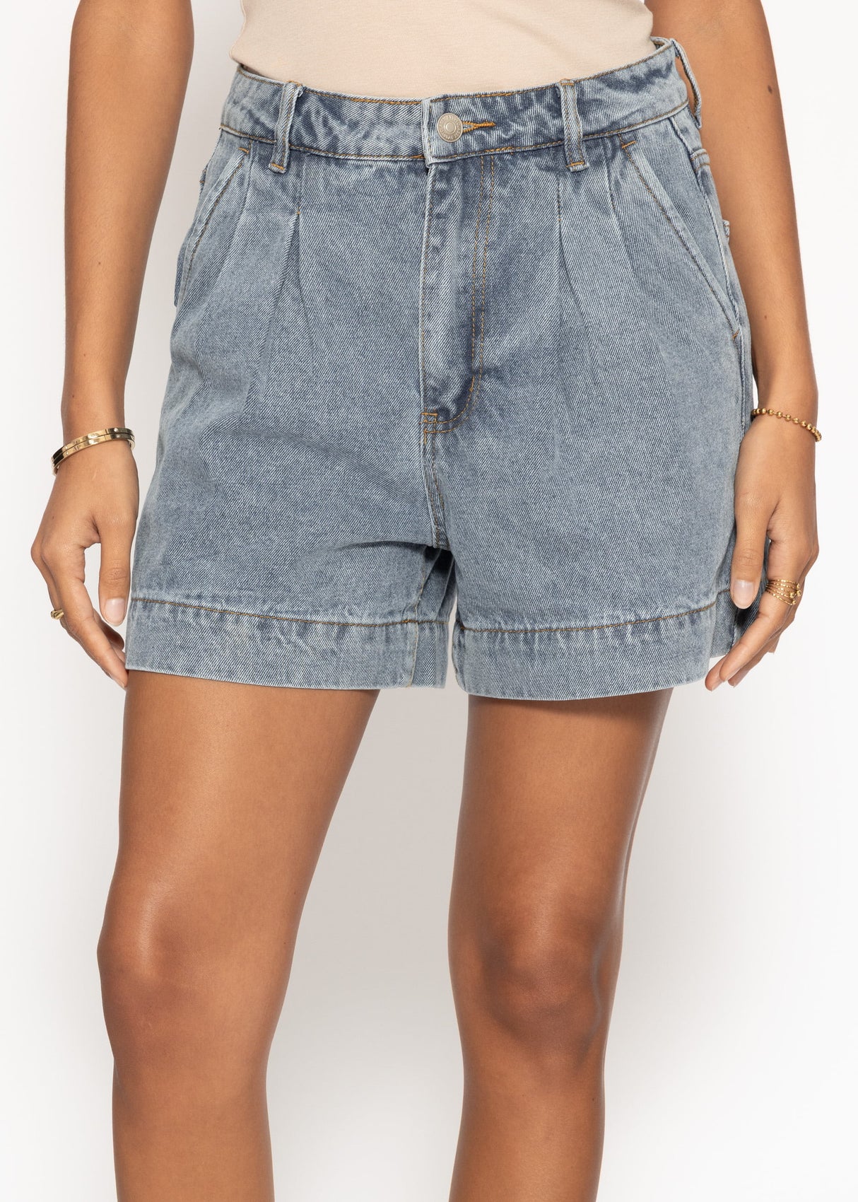 Wide high waist jeans shorts - light blue