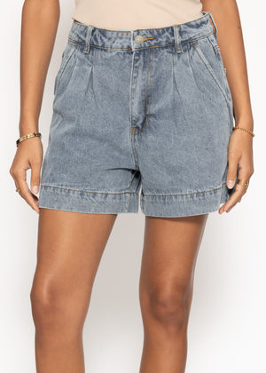 Wide high waist jeans shorts - light blue
