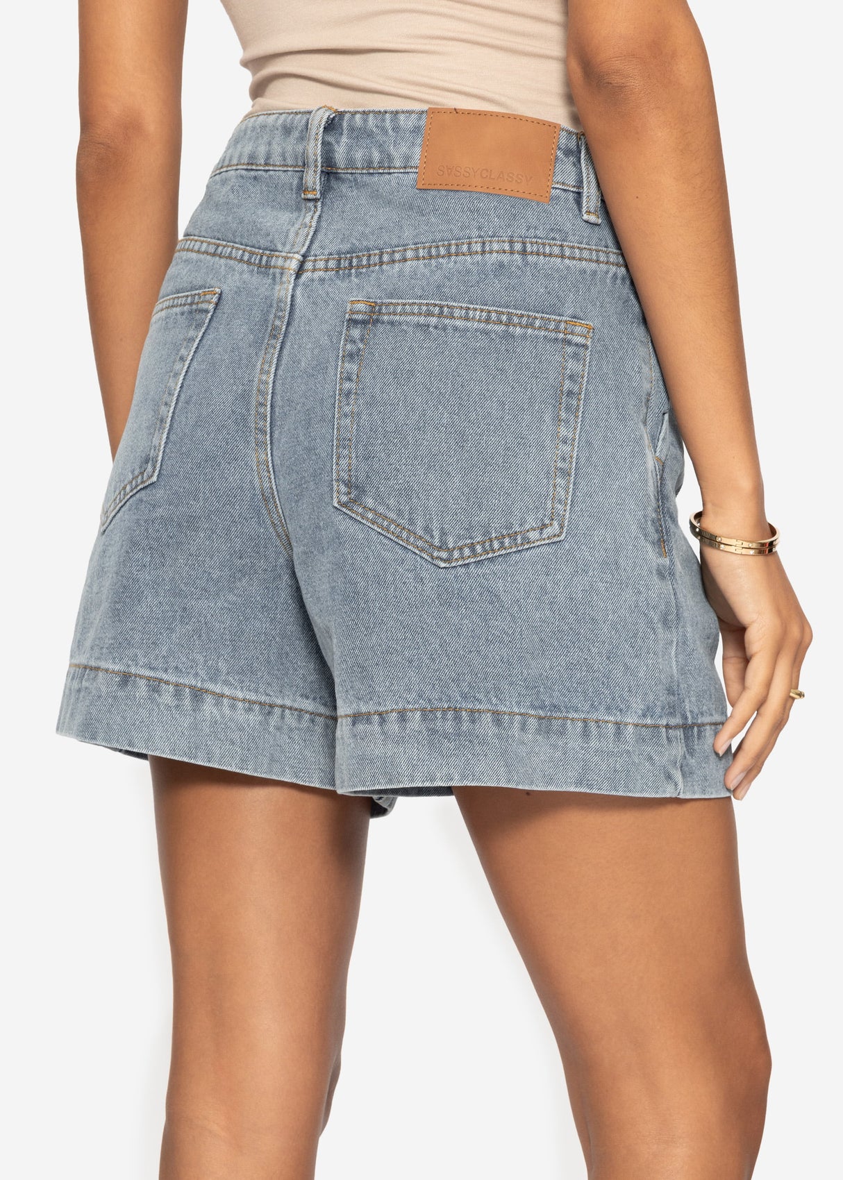 Wide high waist jeans shorts - light blue