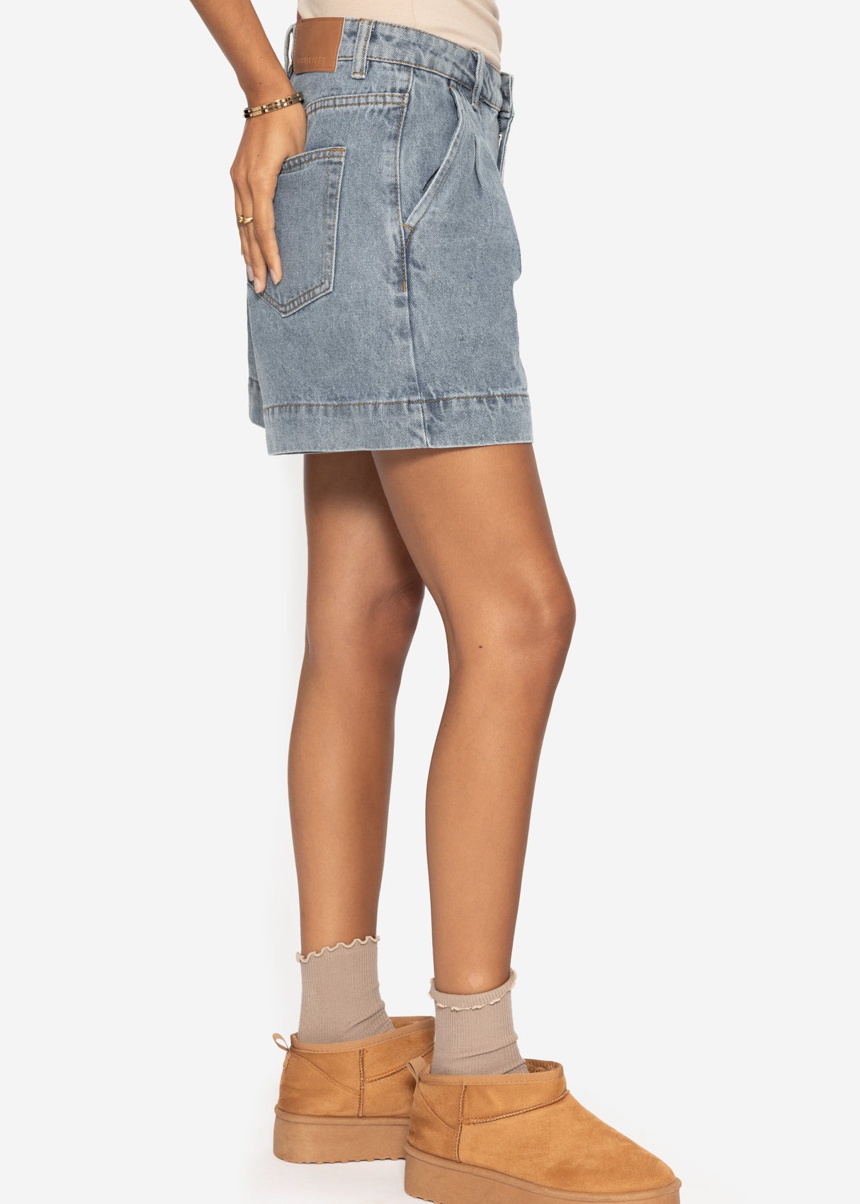 Wide high waist jeans shorts - light blue
