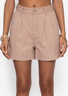 Weite High Waist Jeans Shorts - rosa