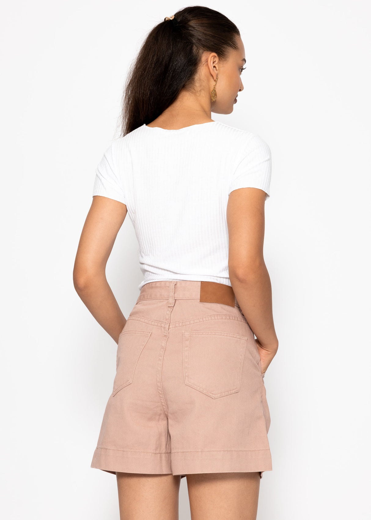 Wide high waist jeans shorts - pink