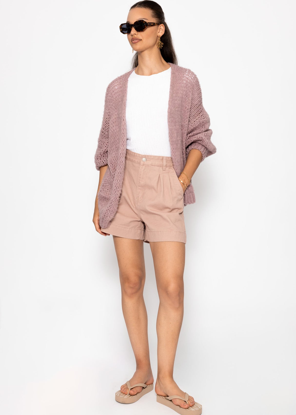 Wide high waist jeans shorts - pink
