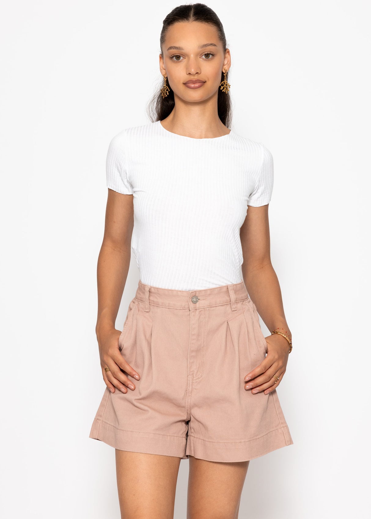 Wide high waist jeans shorts - pink