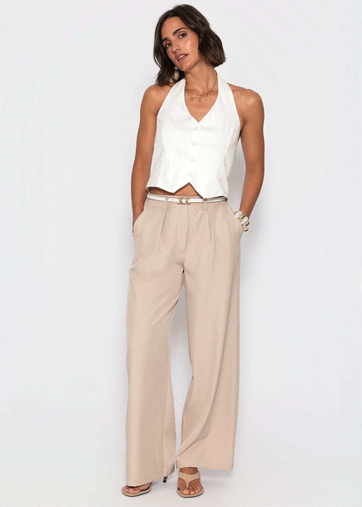 sassyclassy Weite Hose mit Bundfalten - beige