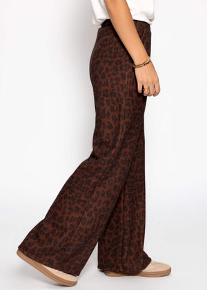 Weite Jerseyhose mit Leo-Print - braun