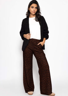 Wide trousers with Leo print - brown