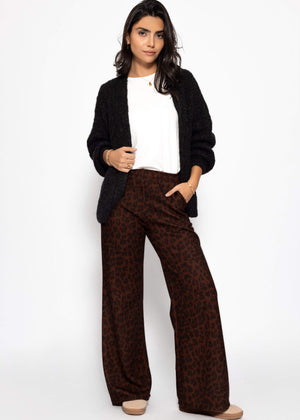 Weite Jerseyhose mit Leo-Print - braun