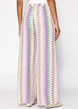 Wide trousers with multicolor pattern-lilac-pink