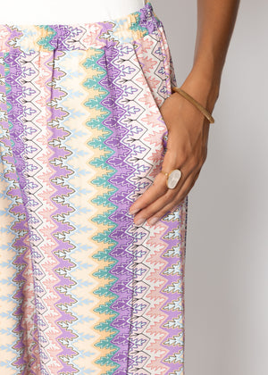 Wide trousers with multicolor pattern-lilac-pink