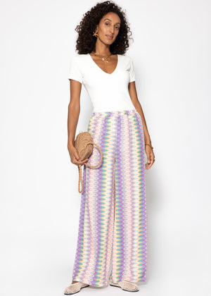 Wide trousers with multicolor pattern-lilac-pink