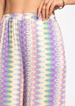 Wide trousers with multicolor pattern-lilac-pink