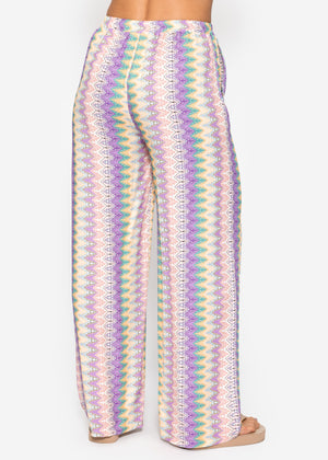 Wide trousers with multicolor pattern-lilac-pink