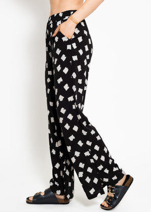 Wide-legged trousers with print, black