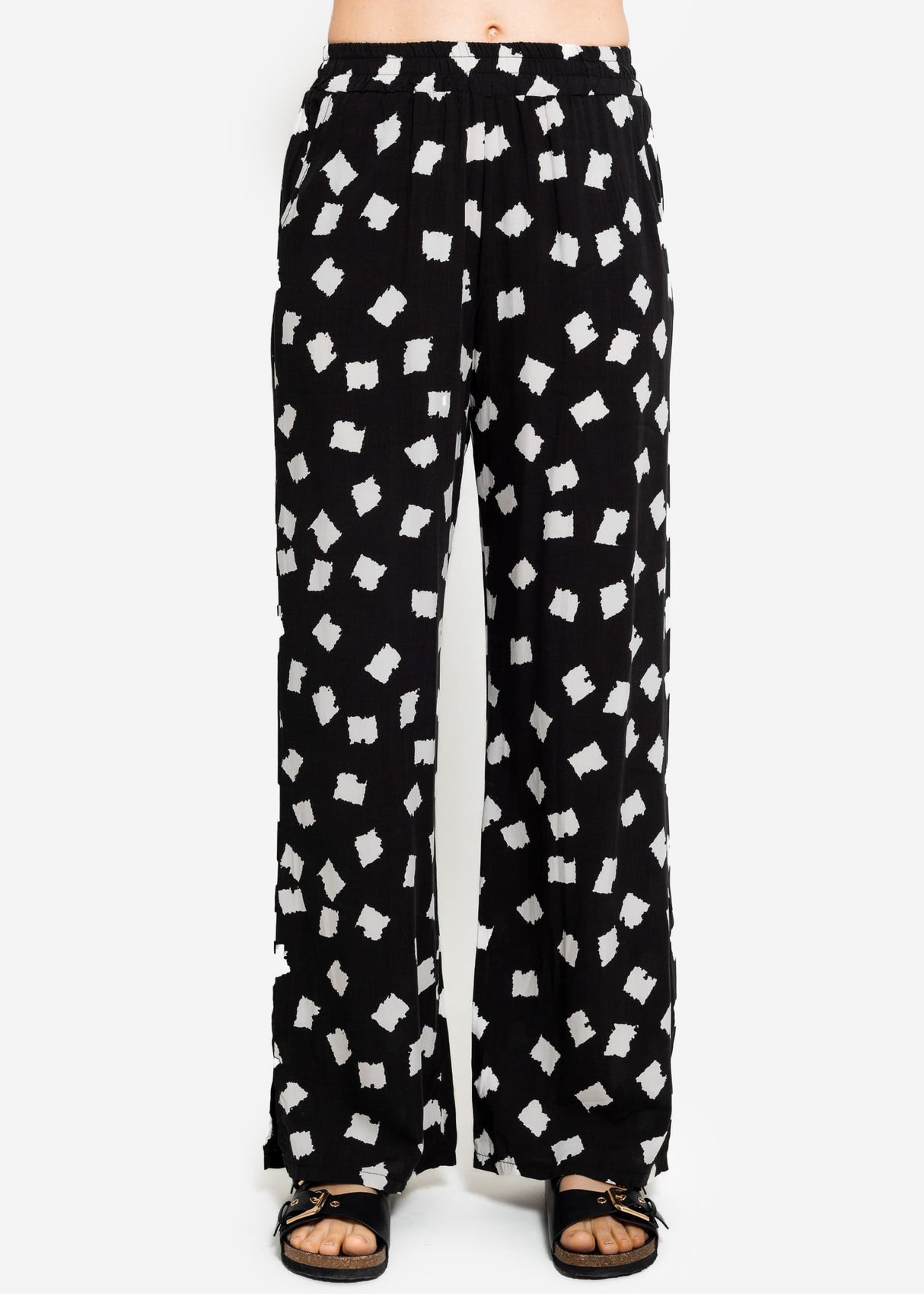 Wide-legged trousers with print, black