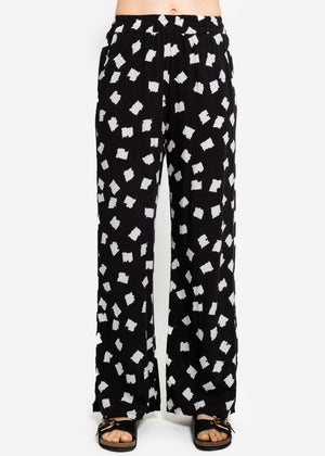 Wide-legged trousers with print, black